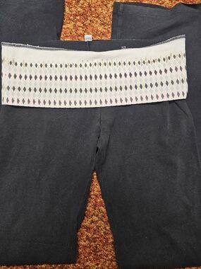 Victoria's Secret Black Leggings with Pink Patterned Fold-Over Waistband